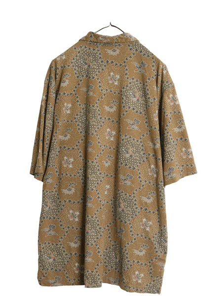 90s オービス 総柄 オープンカラー 半袖 ポロシャツ メンズ XL 古着 オールド 半袖シャツ 和柄 マルチカラー ループ留め 開襟 大きいサイズ