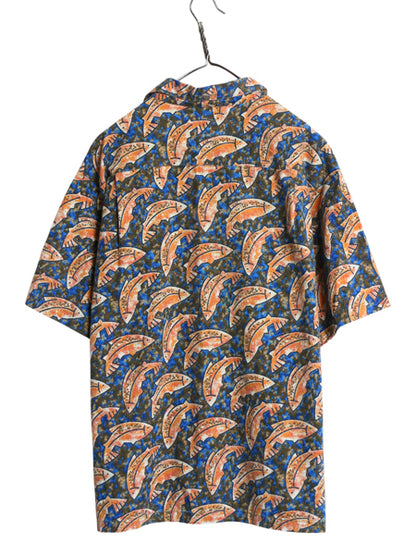 90s ★ パタゴニア A/C プリント シャツ メンズ M / オールド 92年製 Rマーク 魚柄 フィッシュ 総柄 アロハ ハワイアン ボックス コットン