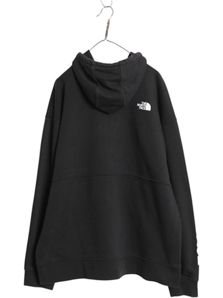 US企画 ノースフェイス フルジップ スウェット フード パーカー メンズ XL / トレーナー 裏起毛 袖 プリント ハイネック 黒 大きいサイズ
