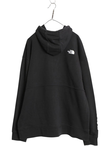 US企画 ノースフェイス フルジップ スウェット フード パーカー メンズ XL / トレーナー 裏起毛 袖 プリント ハイネック 黒 大きいサイズ