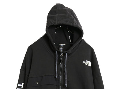 US企画 ノースフェイス フルジップ スウェット フード パーカー メンズ XL / トレーナー 裏起毛 袖 プリント ハイネック 黒 大きいサイズ