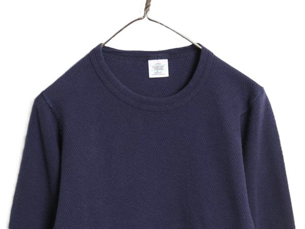90s USA製 デュオフォールド 長袖 サーマル Tシャツ L 小さめ メンズ M 程/ オールド 100% コットン アンダーシャツ ワッフル インナー 紺