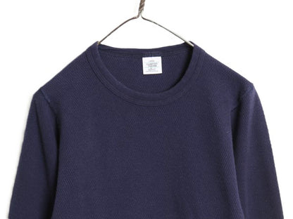 90s USA製 デュオフォールド 長袖 サーマル Tシャツ L 小さめ メンズ M 程/ オールド 100% コットン アンダーシャツ ワッフル インナー 紺