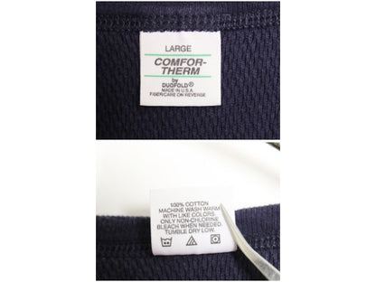 90s USA製 デュオフォールド 長袖 サーマル Tシャツ L 小さめ メンズ M 程/ オールド 100% コットン アンダーシャツ ワッフル インナー 紺