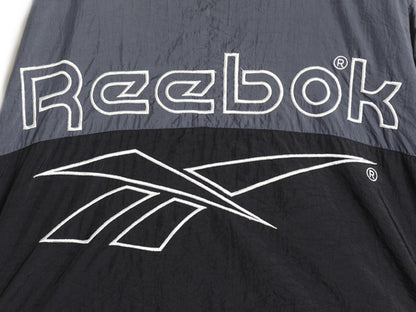 90s リーボック フルジップ ナイロン トラック ジャケット メンズ L 古着 オールド ウインドブレーカー ジャンパー ビッグ ロゴ刺繍 黒 灰