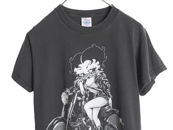 90s ベティブープ イラスト 両面 プリント Tシャツ メンズ レディース S 古着 オールド キャラクター ベティちゃん バイク オフィシャル 黒
