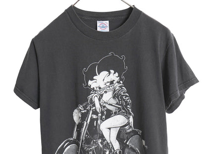 90s ベティブープ イラスト 両面 プリント Tシャツ メンズ レディース S 古着 オールド キャラクター ベティちゃん バイク オフィシャル 黒