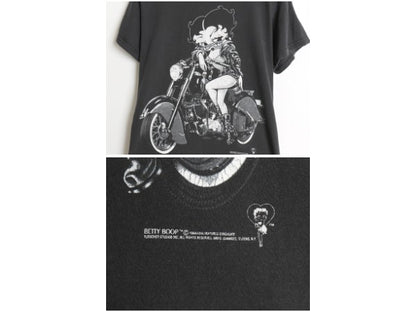 90s ベティブープ イラスト 両面 プリント Tシャツ メンズ レディース S 古着 オールド キャラクター ベティちゃん バイク オフィシャル 黒
