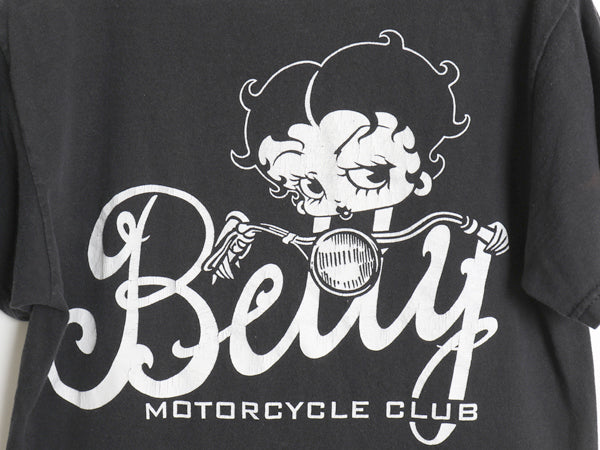 90s ベティブープ イラスト 両面 プリント Tシャツ メンズ レディース S 古着 オールド キャラクター ベティちゃん バイク オフィシャル 黒