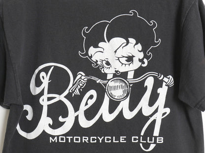 90s ベティブープ イラスト 両面 プリント Tシャツ メンズ レディース S 古着 オールド キャラクター ベティちゃん バイク オフィシャル 黒