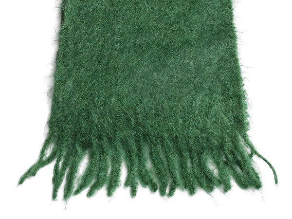 70s 西ドイツ製 100% モヘア マフラー メンズ レディース 古着 ヴィンテージ 無地 スカーフ ストール フリンジ付き シンプル グリーン 毛長