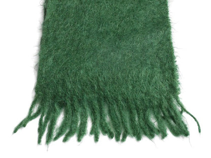 70s 西ドイツ製 100% モヘア マフラー メンズ レディース 古着 ヴィンテージ 無地 スカーフ ストール フリンジ付き シンプル グリーン 毛長