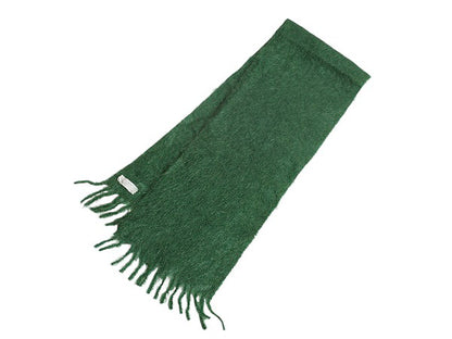 70s 西ドイツ製 100% モヘア マフラー メンズ レディース 古着 ヴィンテージ 無地 スカーフ ストール フリンジ付き シンプル グリーン 毛長