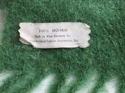 70s 西ドイツ製 100% モヘア マフラー メンズ レディース 古着 ヴィンテージ 無地 スカーフ ストール フリンジ付き シンプル グリーン 毛長