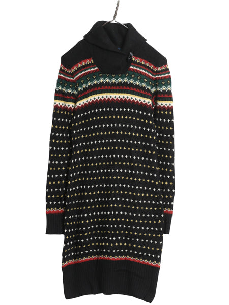 90s ラルフローレン ショールカラー ニット ワンピース レディース S オールド アンゴラ カシミヤ ウール セーター ミニ丈 フェアアイル 黒