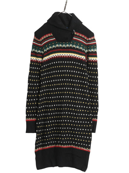 90s ラルフローレン ショールカラー ニット ワンピース レディース S オールド アンゴラ カシミヤ ウール セーター ミニ丈 フェアアイル 黒