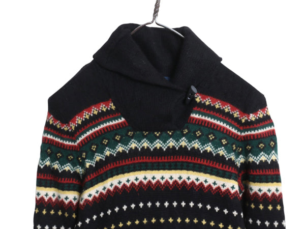90s ラルフローレン ショールカラー ニット ワンピース レディース S オールド アンゴラ カシミヤ ウール セーター ミニ丈 フェアアイル 黒