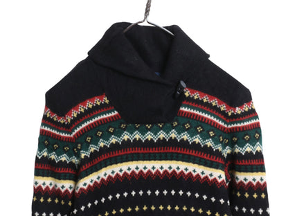90s ラルフローレン ショールカラー ニット ワンピース レディース S オールド アンゴラ カシミヤ ウール セーター ミニ丈 フェアアイル 黒
