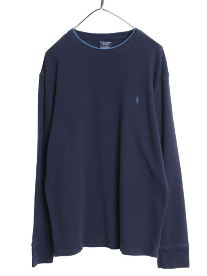 ポロ ラルフローレン 長袖 サーマル Tシャツ メンズ XXL / ロンT ワッフル カットソー ワンポイント ストレッチ インナー 大きいサイズ 紺