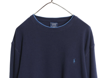 ポロ ラルフローレン 長袖 サーマル Tシャツ メンズ XXL / ロンT ワッフル カットソー ワンポイント ストレッチ インナー 大きいサイズ 紺
