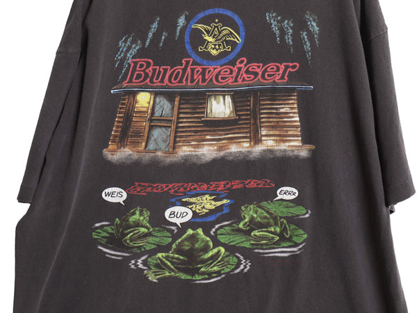 90s USA製 ★ バドワイザー カエル イラスト プリント Tシャツ メンズ XL / 古着 オールド キャラクター ビール 企業物 当時物 アニマル 黒
