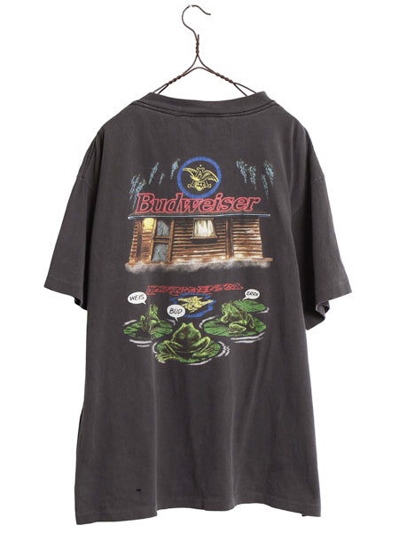 90s USA製 ★ バドワイザー カエル イラスト プリント Tシャツ メンズ XL / 古着 オールド キャラクター ビール 企業物 当時物 アニマル 黒