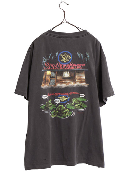 90s USA製 ★ バドワイザー カエル イラスト プリント Tシャツ メンズ XL / 古着 オールド キャラクター ビール 企業物 当時物 アニマル 黒