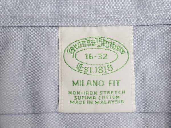 ブルックスブラザーズ 長袖 シャツ メンズ L MILANO FIT ストレッチ スーピマ コットン オックスフォード 無地 ワイシャツ ドレス ブルー 