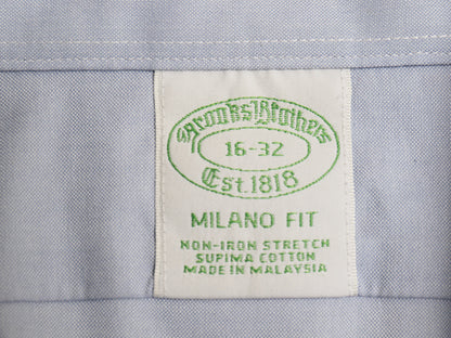 ブルックスブラザーズ 長袖 シャツ メンズ L MILANO FIT ストレッチ スーピマ コットン オックスフォード 無地 ワイシャツ ドレス ブルー 