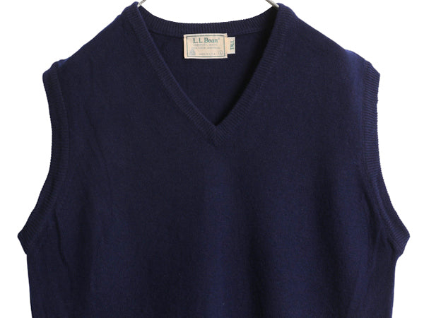 80s USA製 エルエルビーン ラム ウール ニット ベストメンズ L レディース XL ヴィンテージ Vネック プルオーバー セーター 無地 重ね着 紺