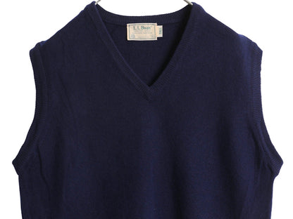 80s USA製 エルエルビーン ラム ウール ニット ベストメンズ L レディース XL ヴィンテージ Vネック プルオーバー セーター 無地 重ね着 紺