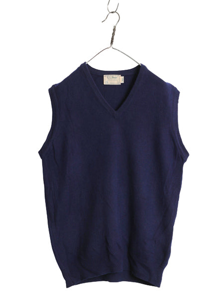 80s USA製 エルエルビーン ラム ウール ニット ベストメンズ L レディース XL ヴィンテージ Vネック プルオーバー セーター 無地 重ね着 紺