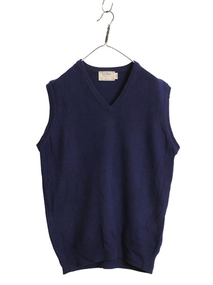 80s USA製 エルエルビーン ラム ウール ニット ベストメンズ L レディース XL ヴィンテージ Vネック プルオーバー セーター 無地 重ね着 紺
