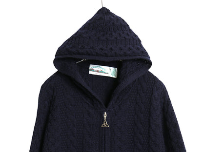 90s アイルランド製 aran crafts ケーブル ニット パーカー レディース M オールド メリノ ウール フルジップ ジャケット セーター ロング