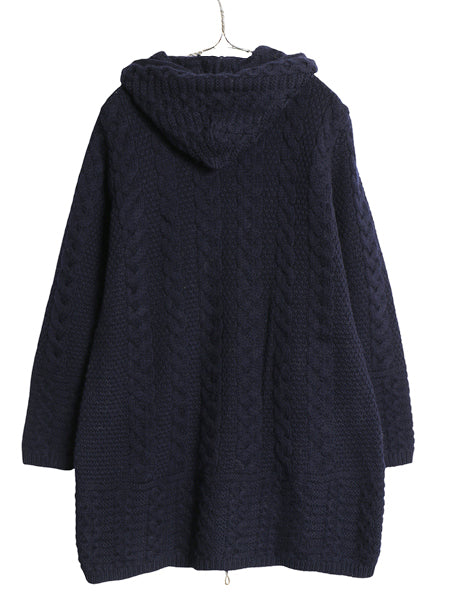 90s アイルランド製 aran crafts ケーブル ニット パーカー レディース M オールド メリノ ウール フルジップ ジャケット セーター ロング