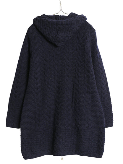 90s アイルランド製 aran crafts ケーブル ニット パーカー レディース M オールド メリノ ウール フルジップ ジャケット セーター ロング
