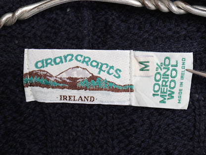 90s アイルランド製 aran crafts ケーブル ニット パーカー レディース M オールド メリノ ウール フルジップ ジャケット セーター ロング