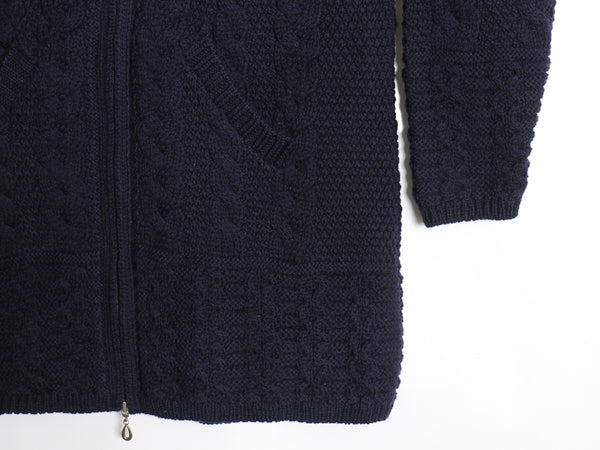 90s アイルランド製 aran crafts ケーブル ニット パーカー レディース M オールド メリノ ウール フルジップ ジャケット セーター ロング