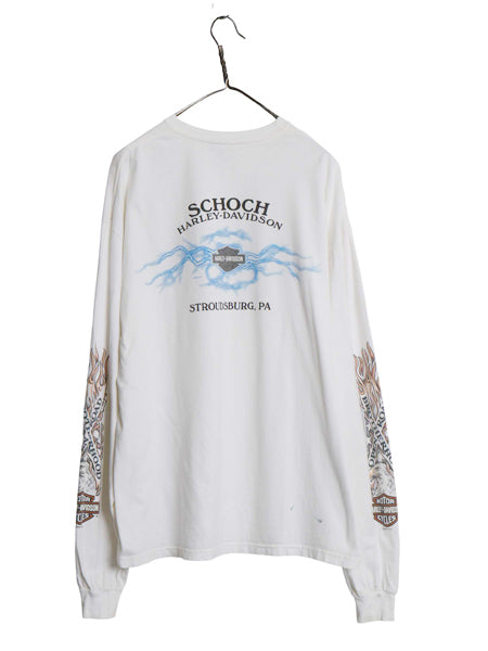 USA製 ハーレー ダビッドソン 4面 プリント 長袖Tシャツ メンズ XL オフィシャル ロンT バイク ファイヤー パターン イーグル 大きいサイズ
