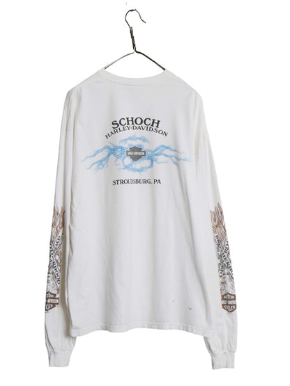 USA製 ハーレー ダビッドソン 4面 プリント 長袖Tシャツ メンズ XL オフィシャル ロンT バイク ファイヤー パターン イーグル 大きいサイズ
