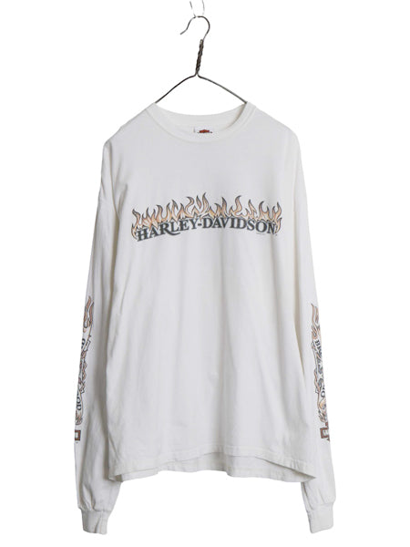 USA製 ハーレー ダビッドソン 4面 プリント 長袖Tシャツ メンズ XL オフィシャル ロンT バイク ファイヤー パターン イーグル 大きいサイズ