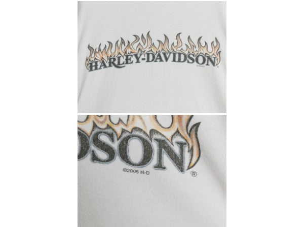 USA製 ハーレー ダビッドソン 4面 プリント 長袖Tシャツ メンズ XL オフィシャル ロンT バイク ファイヤー パターン イーグル 大きいサイズ