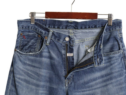 ポロ ラルフローレン デニム パンツ メンズ 32 32 / ヴィンテージ 加工 ジーンズ ジーパン ストレート 革パッチ ボトムス ヒゲ アタリ 赤耳