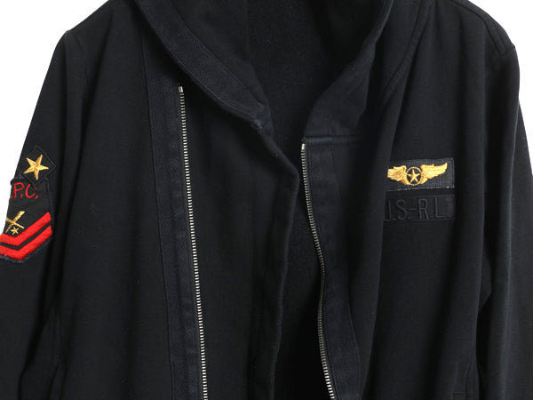 ポロ ラルフローレン フルジップ スウェット フード パーカー レディース M ミリタリー 革ジャン ライダーズ タイプ  トレーナー 裏起毛 黒