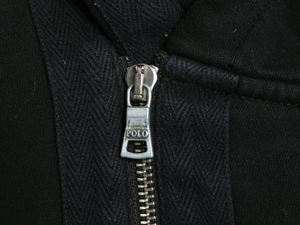 ポロ ラルフローレン フルジップ スウェット フード パーカー レディース M ミリタリー 革ジャン ライダーズ タイプ  トレーナー 裏起毛 黒