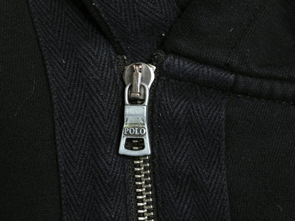 ポロ ラルフローレン フルジップ スウェット フード パーカー レディース M ミリタリー 革ジャン ライダーズ タイプ  トレーナー 裏起毛 黒