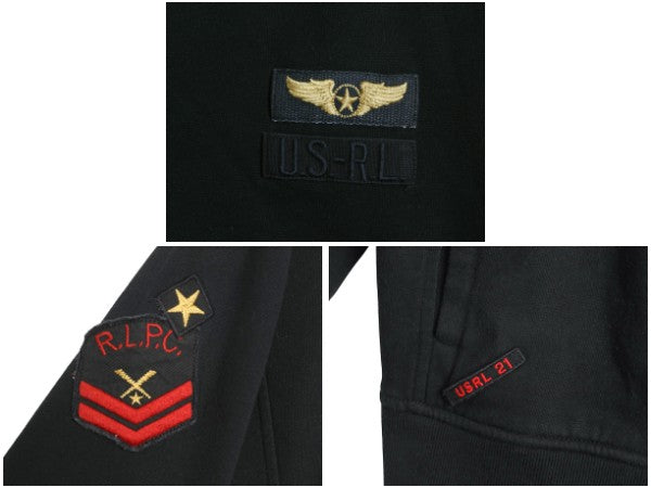 ポロ ラルフローレン フルジップ スウェット フード パーカー レディース M ミリタリー 革ジャン ライダーズ タイプ  トレーナー 裏起毛 黒