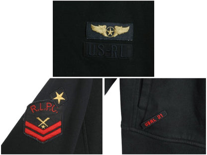 ポロ ラルフローレン フルジップ スウェット フード パーカー レディース M ミリタリー 革ジャン ライダーズ タイプ  トレーナー 裏起毛 黒