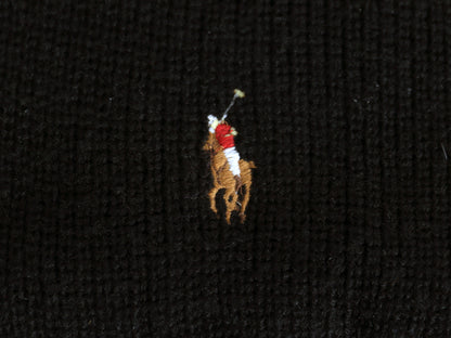 ポロ ラルフローレン フリンジ付き マフラー メンズ レディース 古着 メリノ ウール リブ編み ワンポイント シンプル ブラック 防寒 ロング