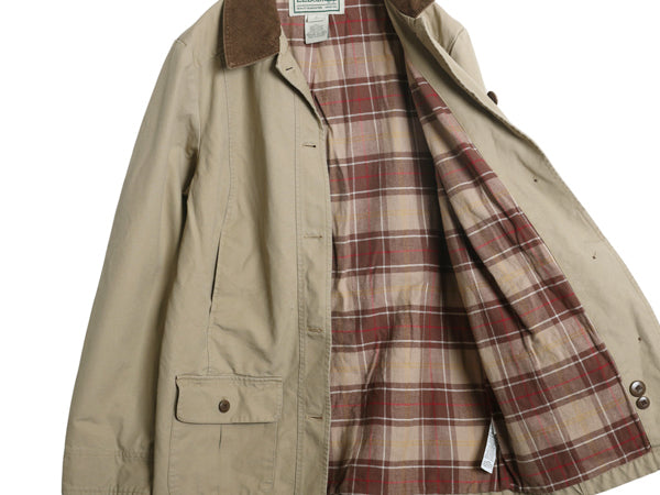 00s エルエルビーン ハンティング ジャケット レディース S 古着 オールド カバーオール ハーフ コート フランネル チェック ライナー付き